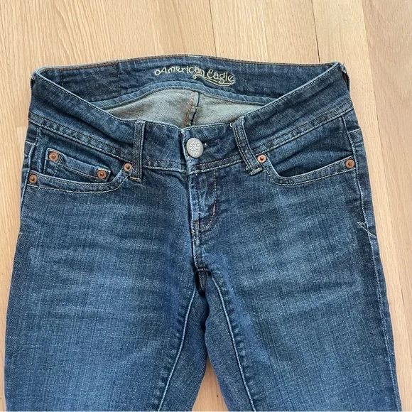 Y2K American Eagle Ultra Low rise bootcut Artist dark wash Jeans 0 short - Picture 2 of 10